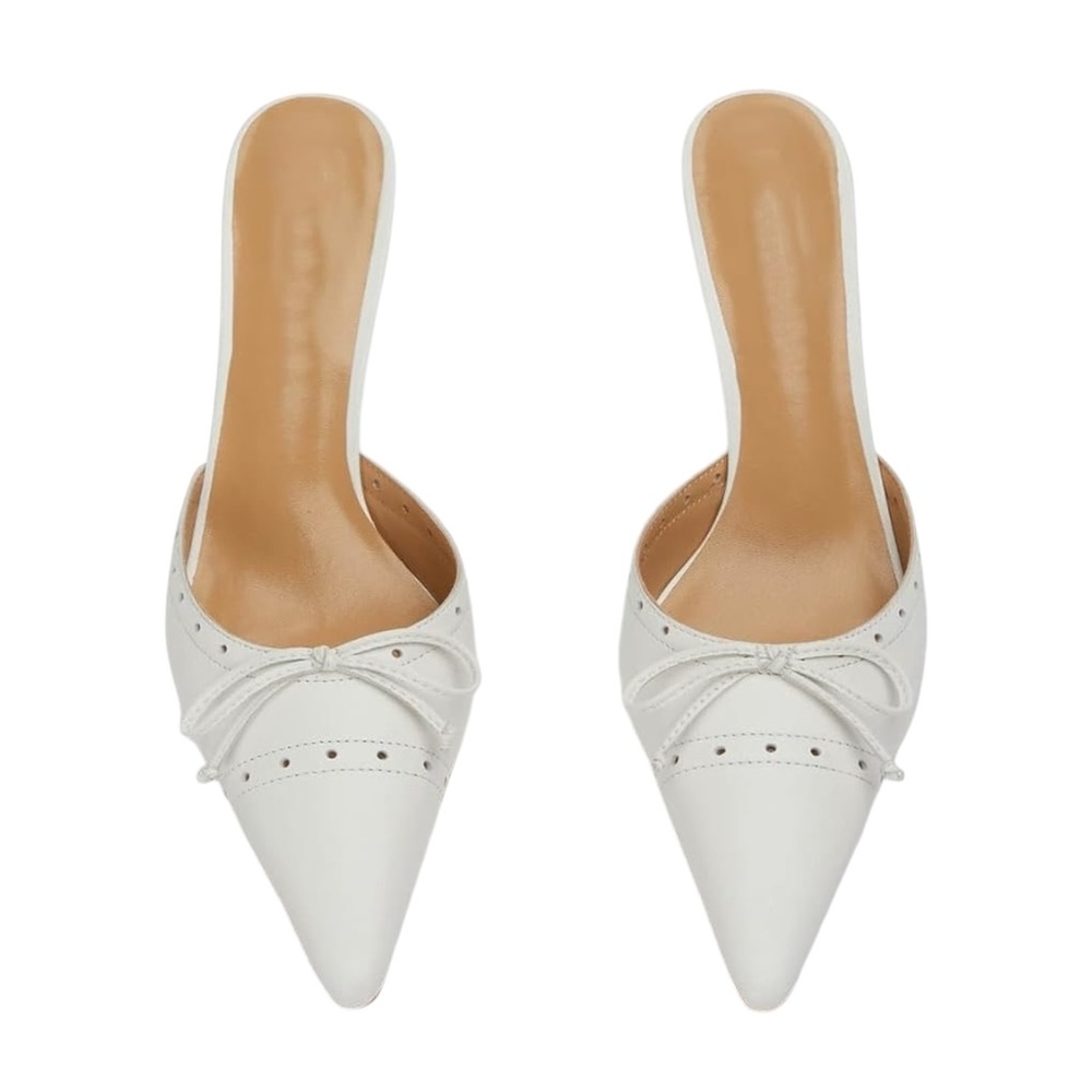 Chic White Women's Heels with Bow Detail